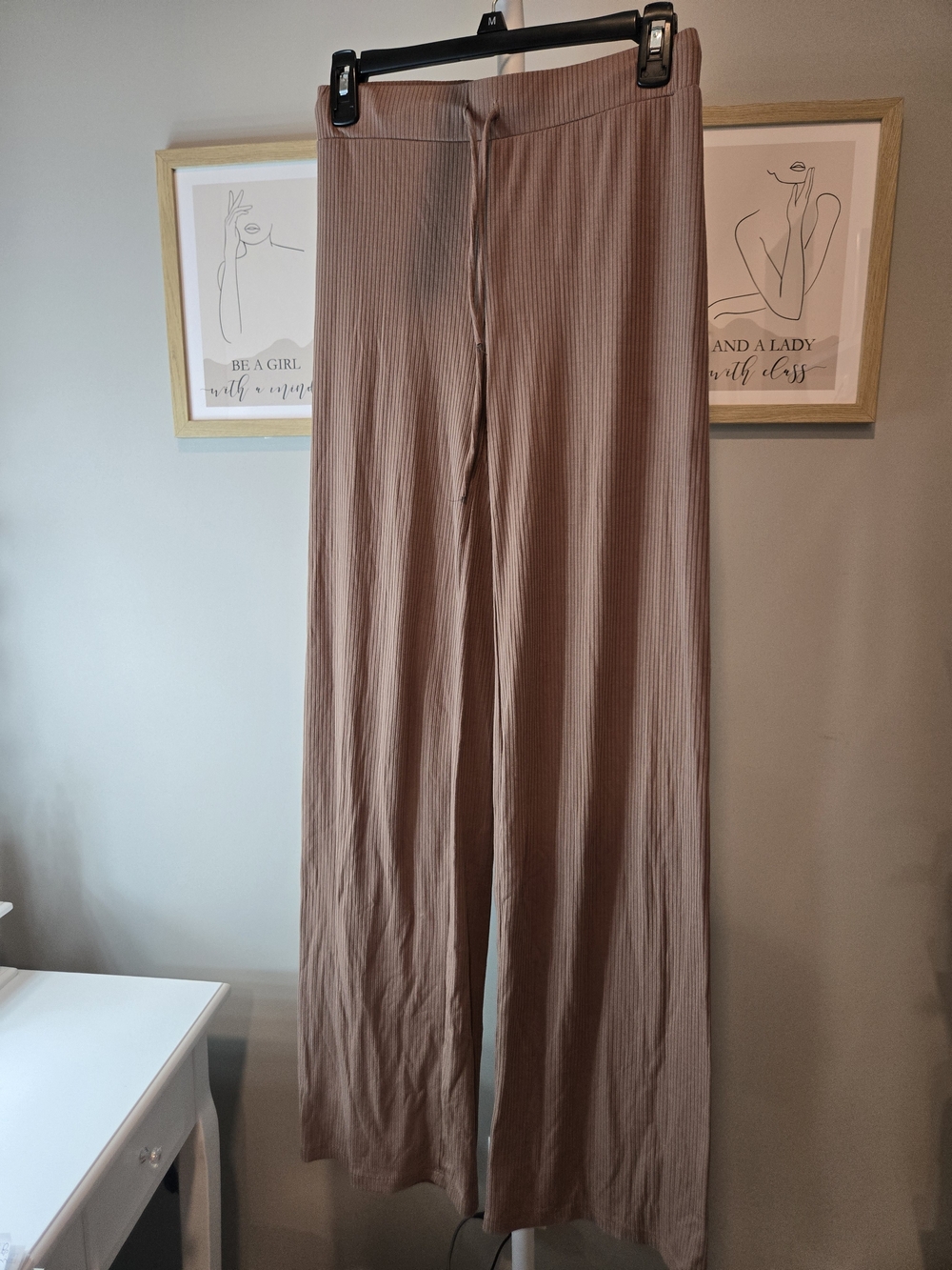 White Fox Boutique Ribbed Wide-Leg Pants - Taupe Brown